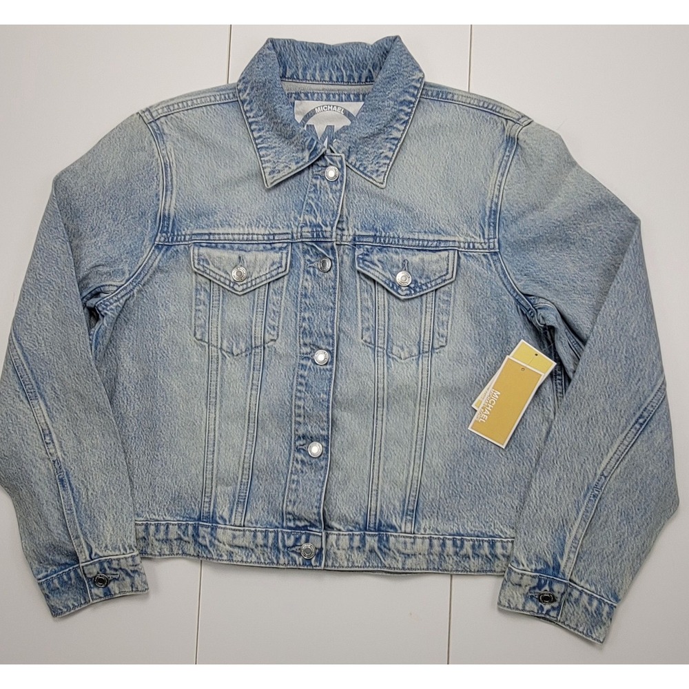 Michael Kors Women's Denim Jacket Size Large Light Stone Wash New